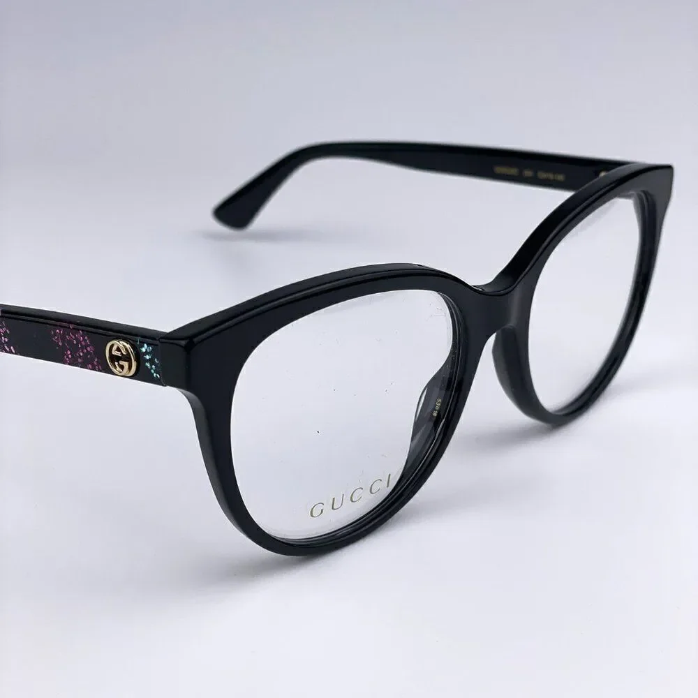 SALE! NEW GUCCI LOGO GG0329O 004 Black Multicolor Round Women Eyeglasses